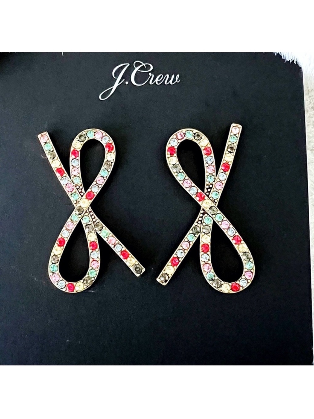 J. Crew Gold-Tone Multicolor Ribbon Bow Loop Drop Earrings